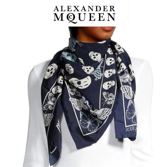 Alexander McQueen Skull & Butterfly-Print Silk Scarf - Picture 1 of 9